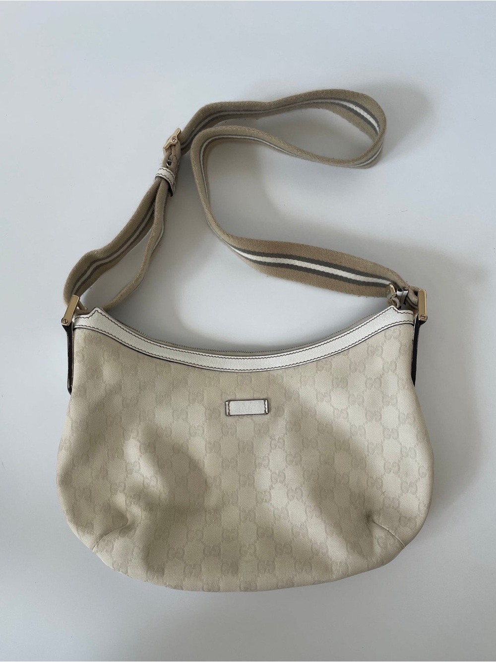 GUCCI | GG CANVAS SHERRY LINE SHOULDER BAG | WHITE